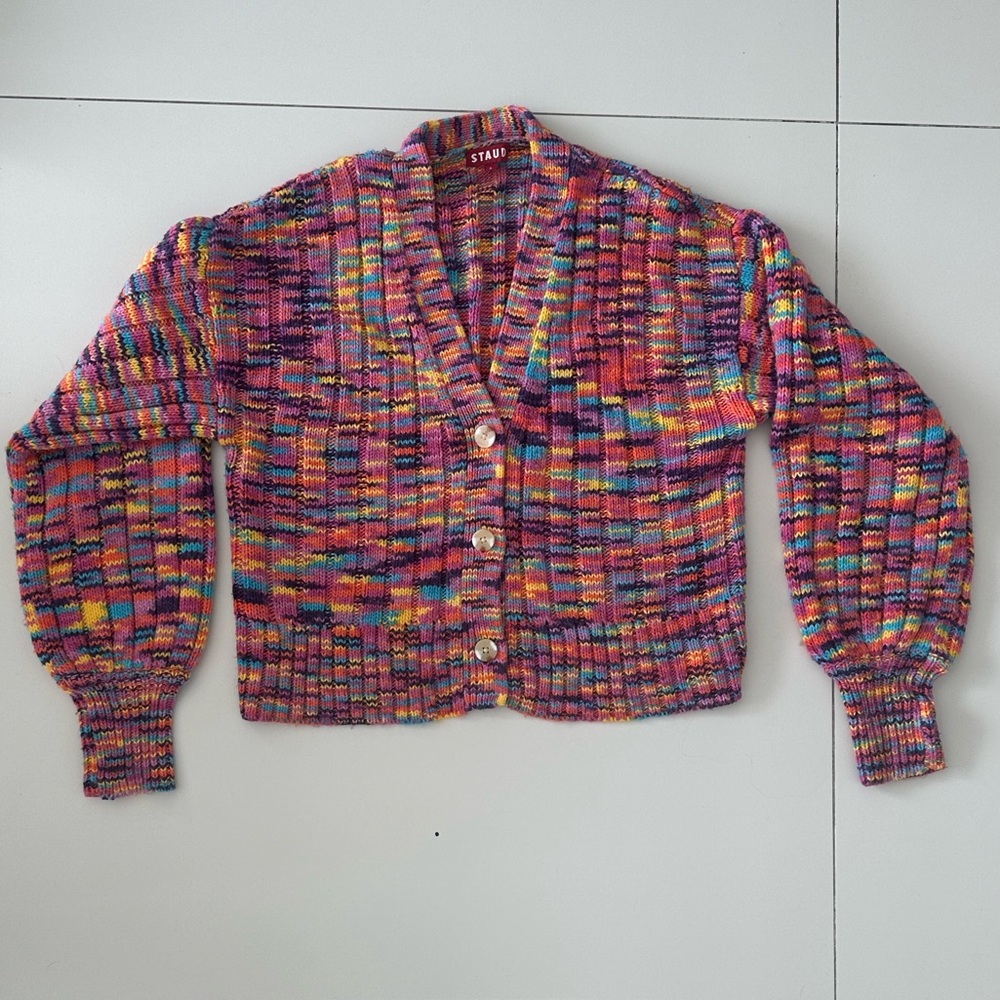 STAUD Multicolor Knit Cardigan Button Front Sweater